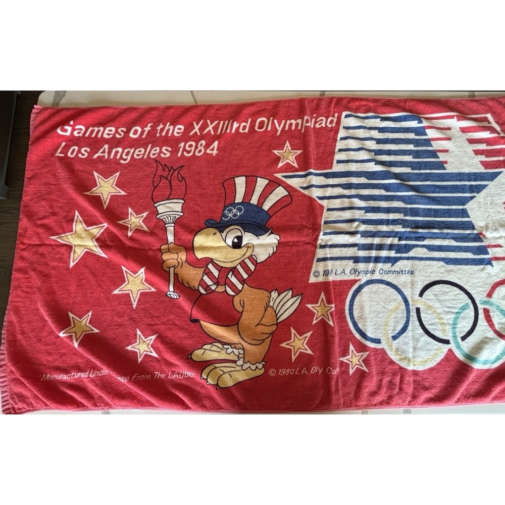 1984 LA Olympics Red Towel Sam Eagle Beach Pool‎ Swim Summer Games Los Angeles